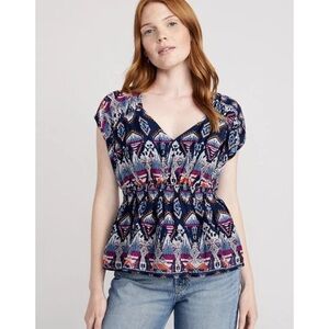 Old Navy Multicolor Patterned Blouse V Neck Waste Defining Flowy Bohemian Vibes